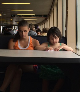 girls talking on a ferry